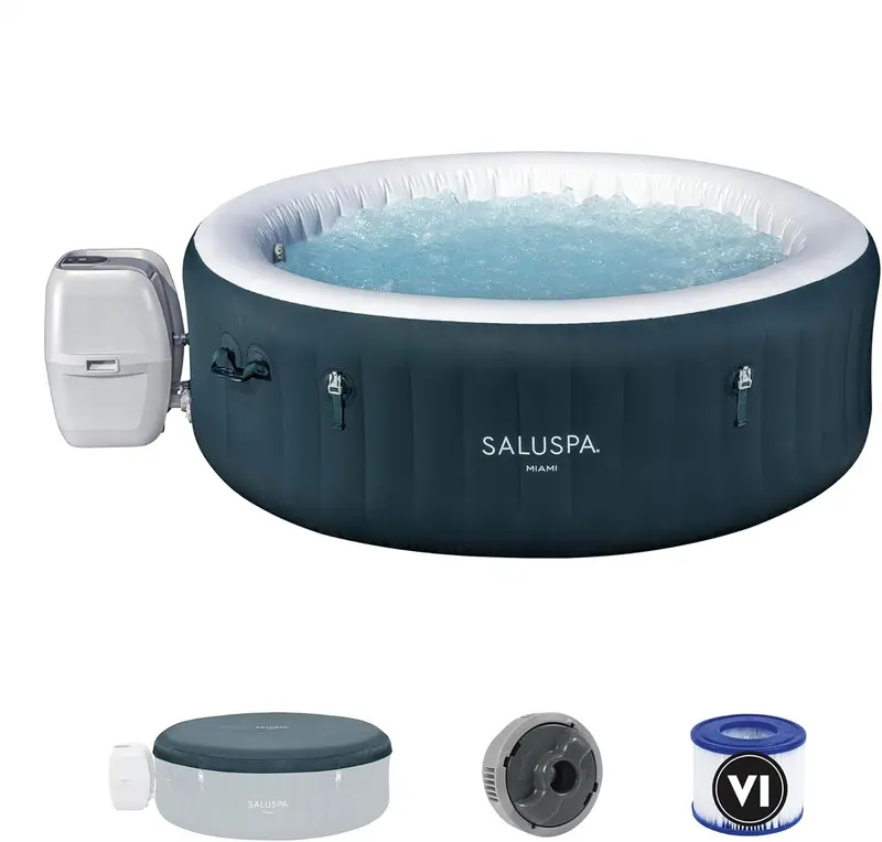 SaluSpa Aruba Inflatable Hot Tub – 2–3 Person Outdoor Spa with 110 AirJets, EnergySense Cover, Grey