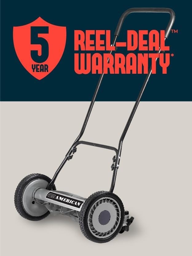 18-Inch 5-Blade Push Reel Lawn Mower, 18-Inch, 5-Blade, Black