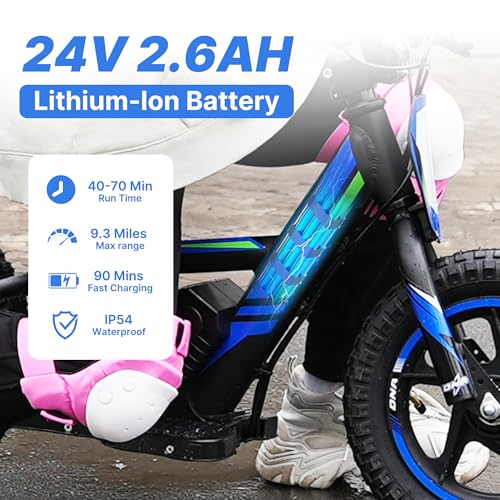 Lightweight Electric Dirt Bike for Kids, 340W Powerful Racing Grade Electric Motorcycle Up to 12MPH，24V Detachable Battery, 16-Inch Off-Road Tires, Adjustable Seat - Ideal for Ages 5-8