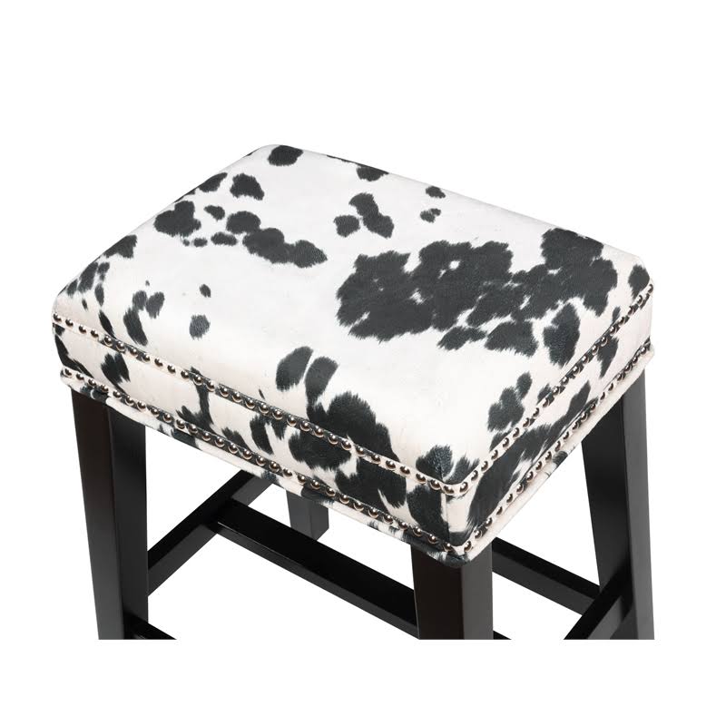Linon Walt 30x22 Wood Cow Print Bar Stool in Black - CYMX335