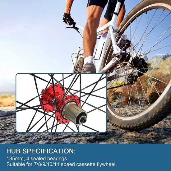 Bicycle Wheelset, Bicycle Wheel Front & Rear Set 26″ Double Layer Alloy Rim Sealed Bearing, QR ​7-11 Speed Cassette Hub Disc Brake
