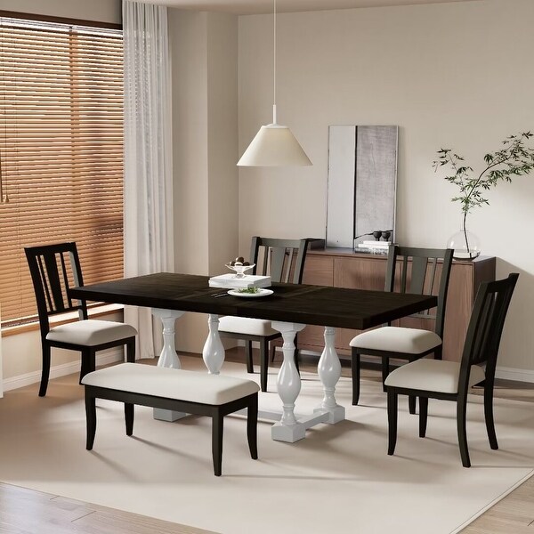 Extendable Dining Table Set with Removable Leaf,Padded Chairs and Bench
