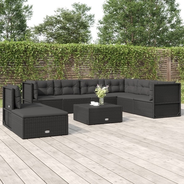 vidaXL 7 Piece Patio Lounge Set with Cushions Black Poly Rattan