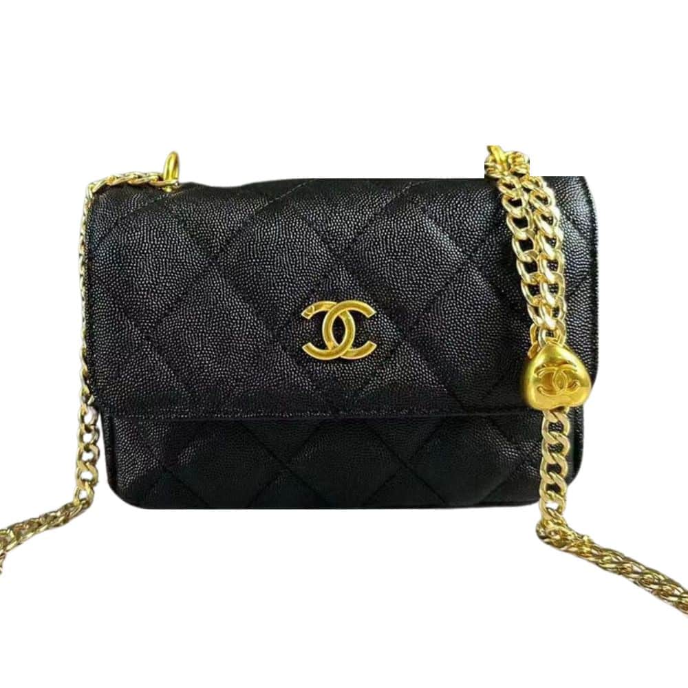Chanel Pearl Crush Wallet On Chain Woc Black 18Cm/7in