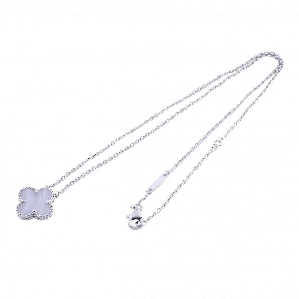Van Cleef & Arpels Vintage Alhambra Necklace 18K White Gold Chalcedony