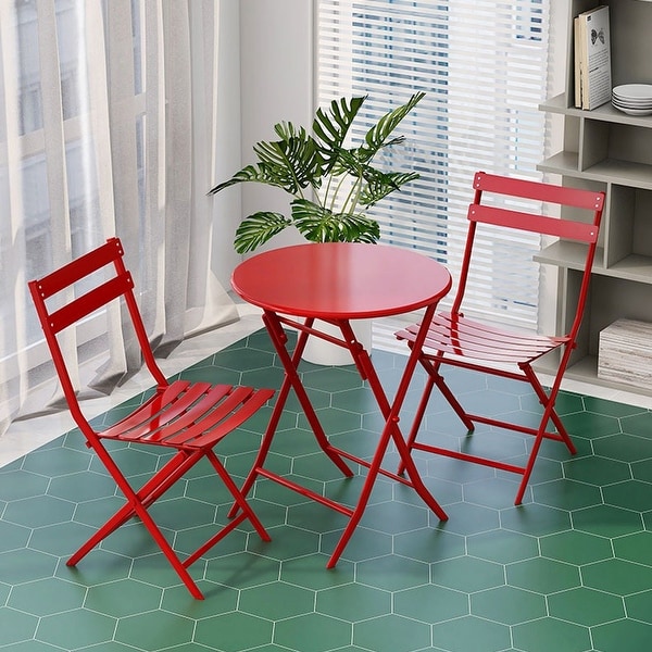 3Piece Patio Bistro Set of Foldable Round Table and Chairs,Yellow