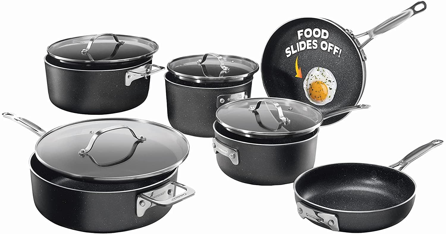 Granitestone Stackmaster Nonstick Pots and Pans Set, 10 Piece Complete Cookware Set, Stackable Design with Ultra Nonstick Mineral and Diamond Coating, Dishwasher and Oven Safe
