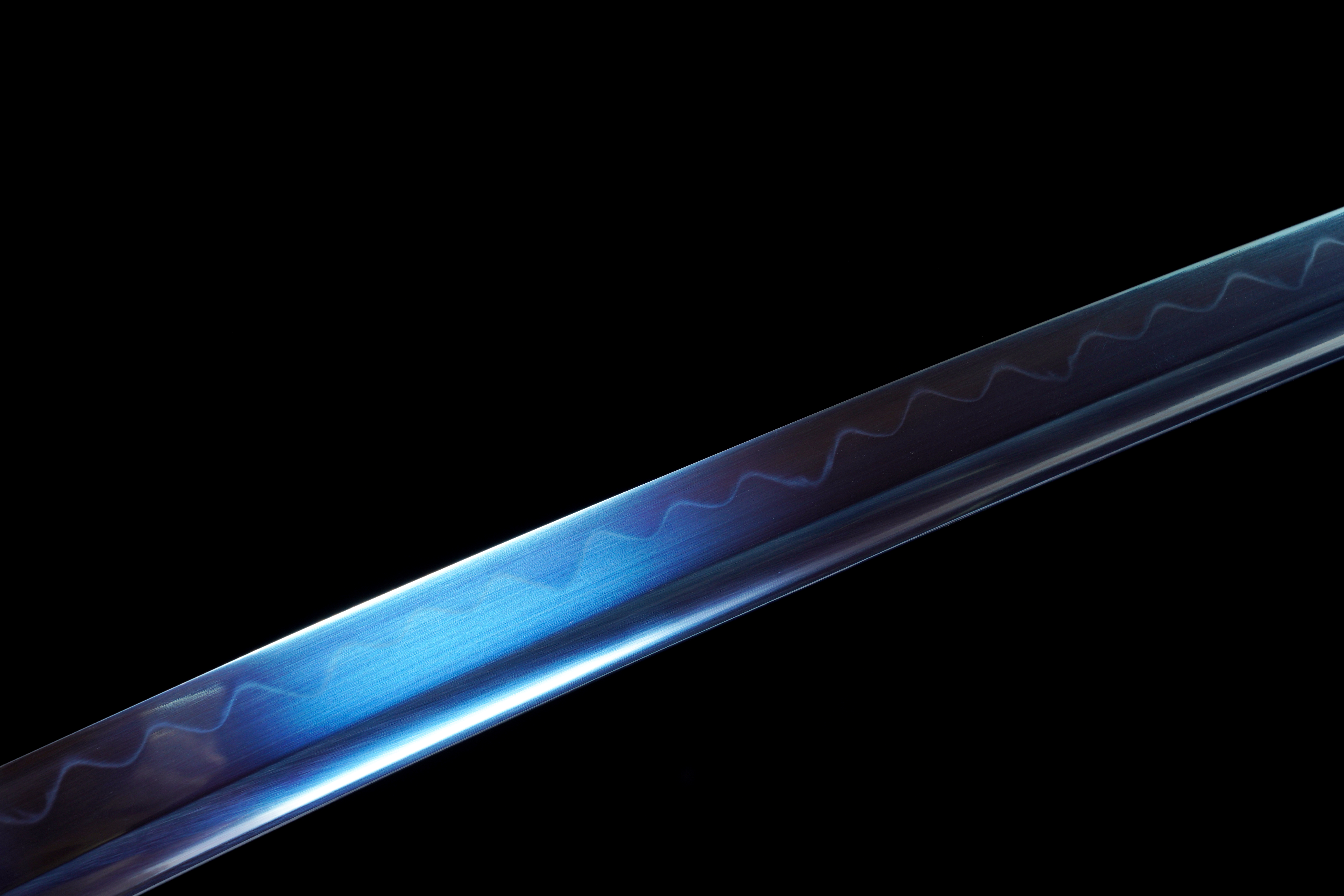Handmade Katana T10 Steel Clay Tempered Blue Blade Azure Cloud Full Tang