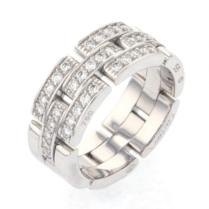 Cartier Mayon Pantale Triple Half Pave Diamond Ring 18K White Gold