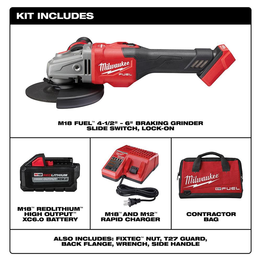Milwaukee M18 FUEL 4-1/2 in.-6 in. Lock-On Braking Grinder with Slide Switch Kit 2981-21