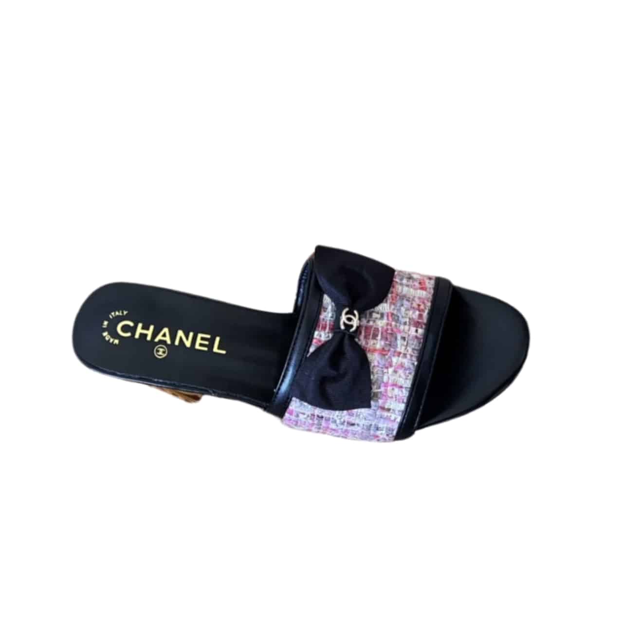 Chanel Grosgrain Ribbon Bow Mule Tweed Pink G45691