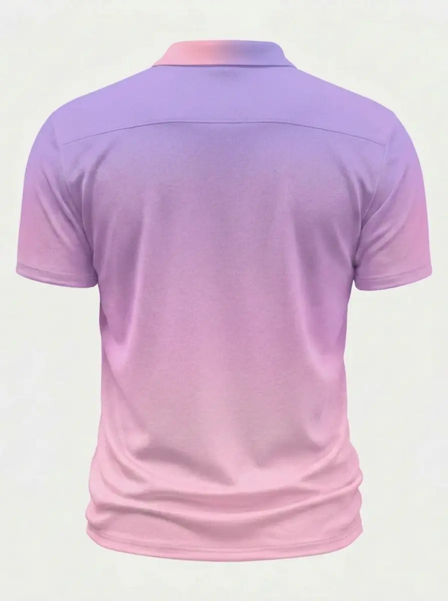 Moisture Wicking Golf Polo 3D Purple to Pink Ombre Gradient Button Short Sleeve Golf Polo Shirt