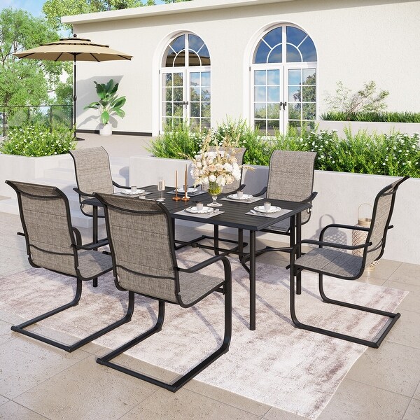 7Piece Patio Dining Set,6 Highback Textilene Cspring Chairs and 1Metal Table