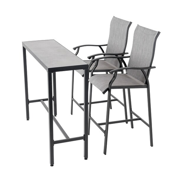 Patio 3Piece Textilene Bar Set with High Backrest,Black and Gray