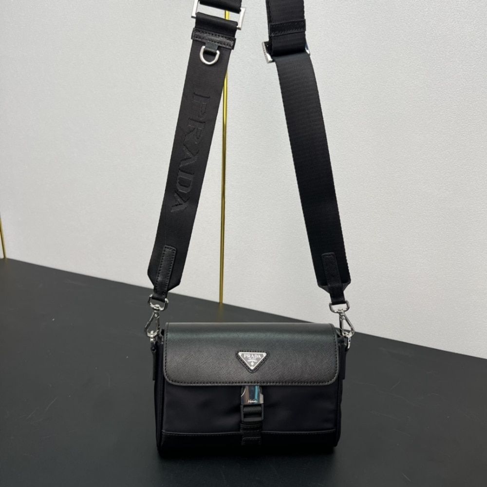 Prada Re Nylon And Saffiano Shoulder Bag Black 7.9 Inches 2Vd053 2Dmh F0002 V Ooo