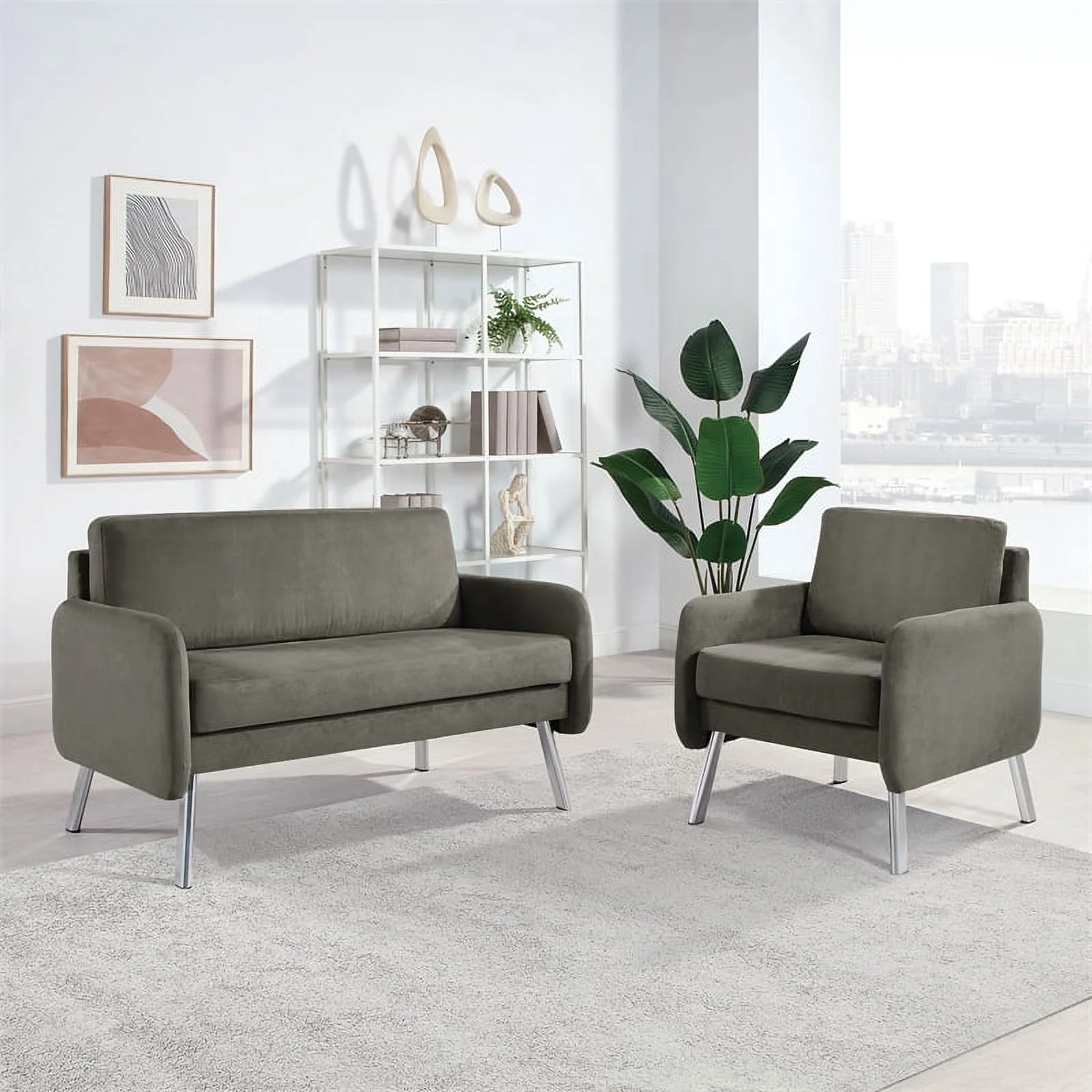 Lounge Chair in Charcoal Fabric with Chrome Legs
