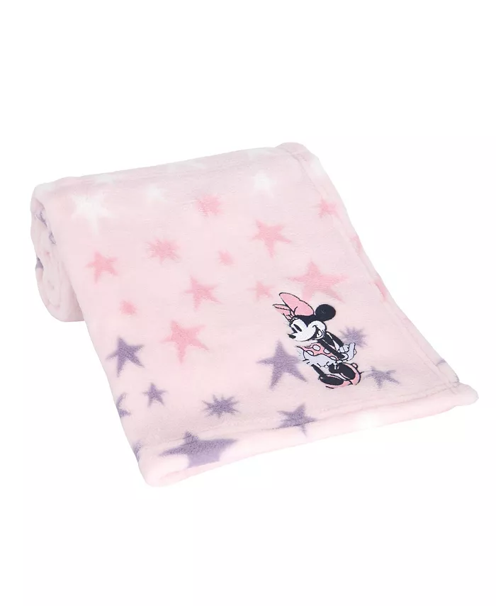Lambs and Ivy Disney Baby Minnie Mouse Star Pink Fleece Embroidered Baby Blanket