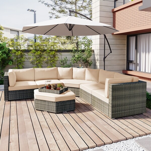 6 Piece Wicker Patio Furniture Set,Outdoor LShape Sectional Sofa