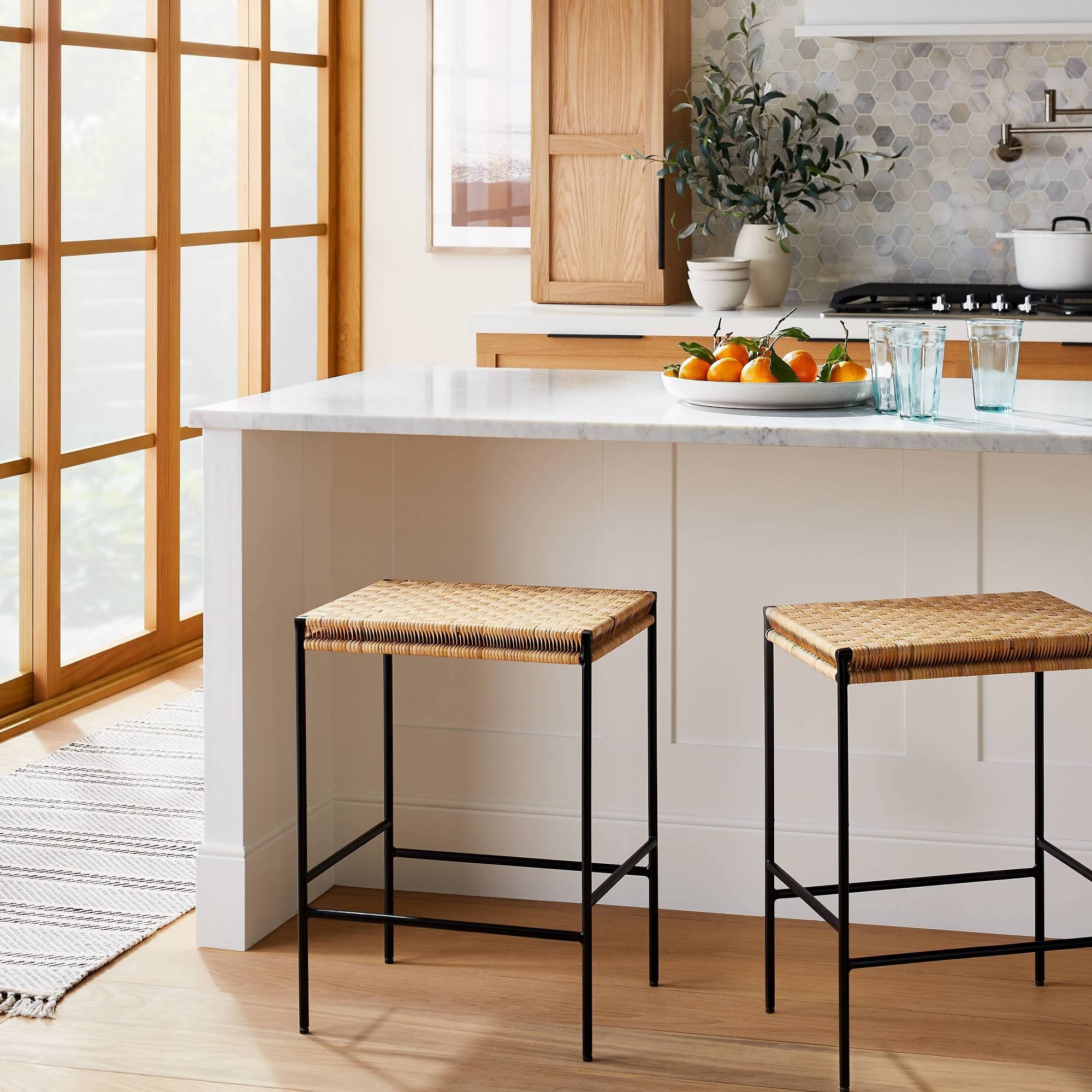 Threshold Designed w/STUDIO McGee New - Woven Counter Height Barstool with Metal Legs Natural - Threshold Designe