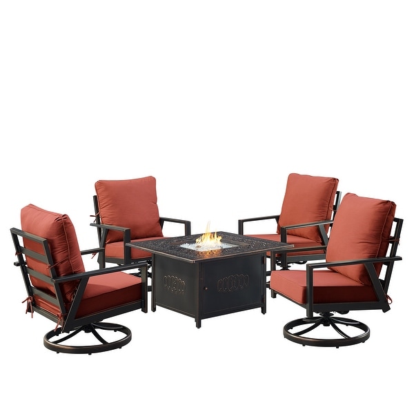 Black Aluminum Fire Table Set with Four Club Chairs