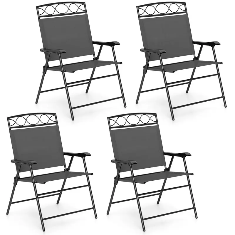 Set of 4 Foldable Outdoor Patio Chairs – Powder-Coated Metal Frame, Armrests & Contoured Back Support