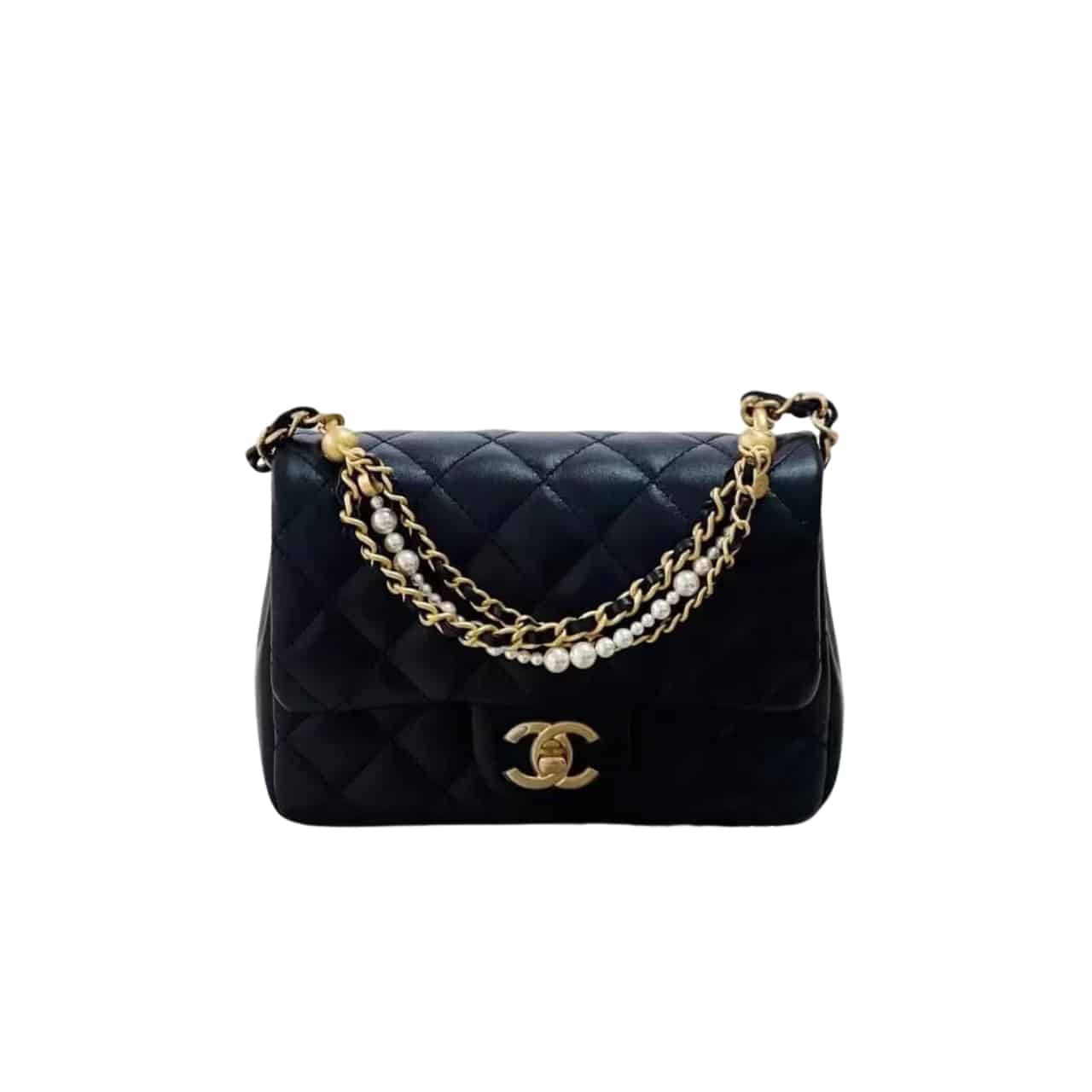 Chanel Flap Bag Gold Hardware With Chain Black 17Cm/6.6in