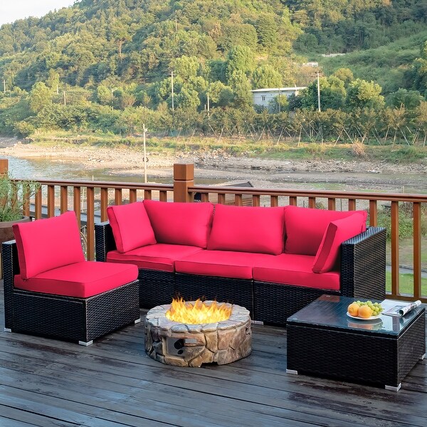 Costway 5PCS Patio Rattan Furniture Set Cushioned Sofa and Chair Coffee