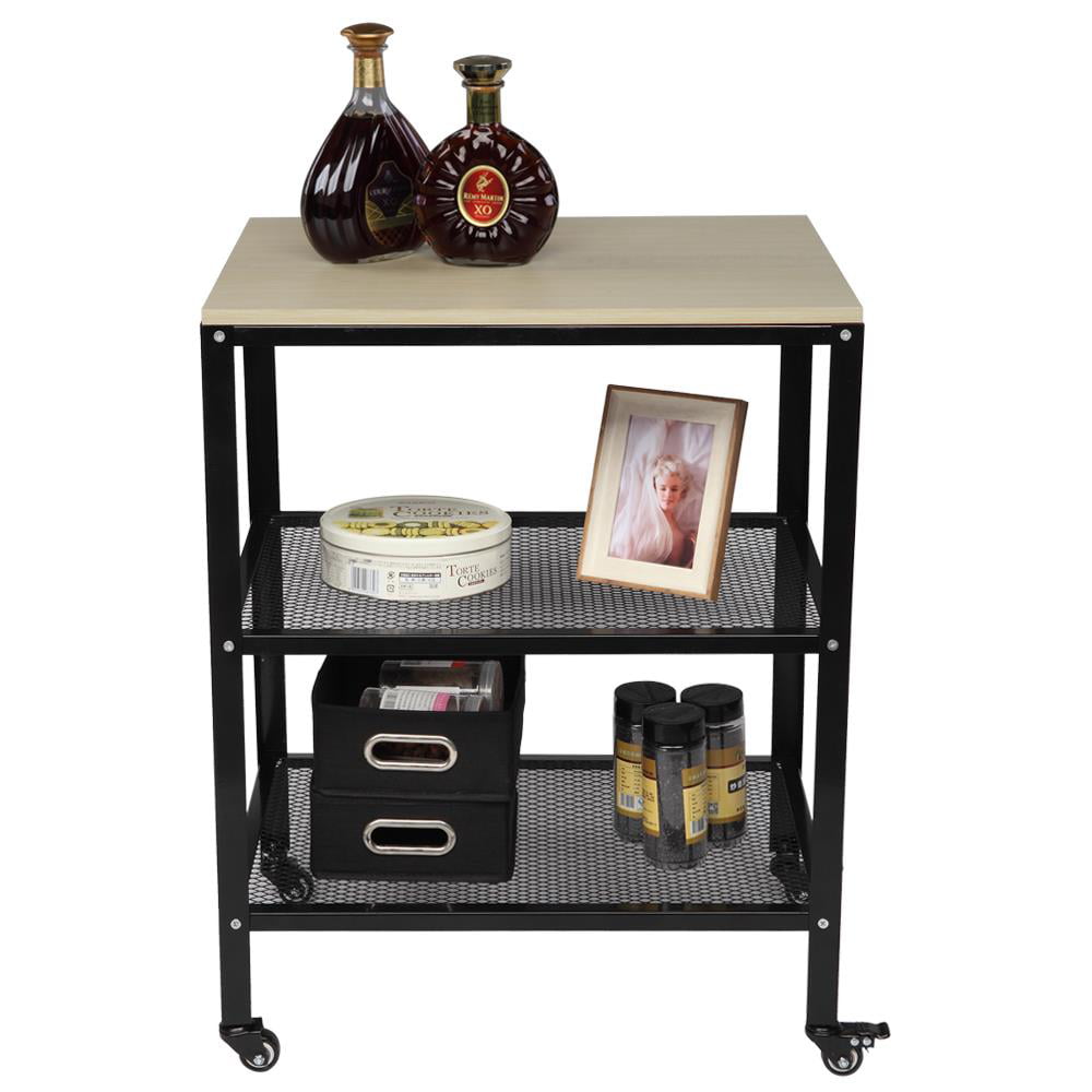 Ubesgoo Microwave Cart on Wheels, 3-Tier Rolling Kitchen Cart Baker Rack with Adjustable Storage Shelves Utility Cart for Living Room
