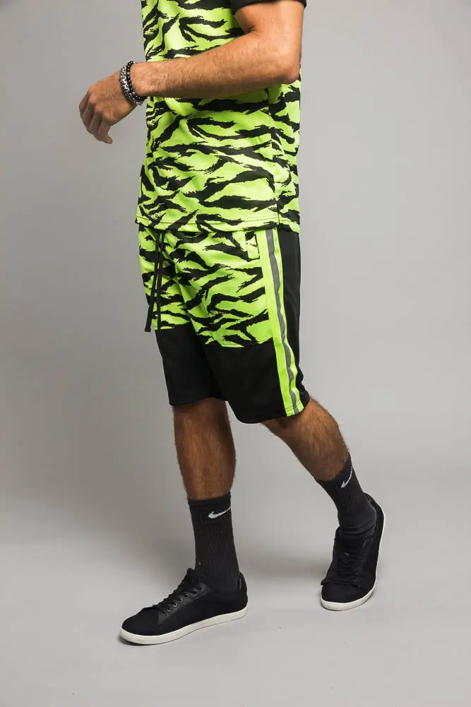 Reflective Tiger Stripe Lounge Set – High-Visibility Athletic-Inspired Fleece Two-Piece