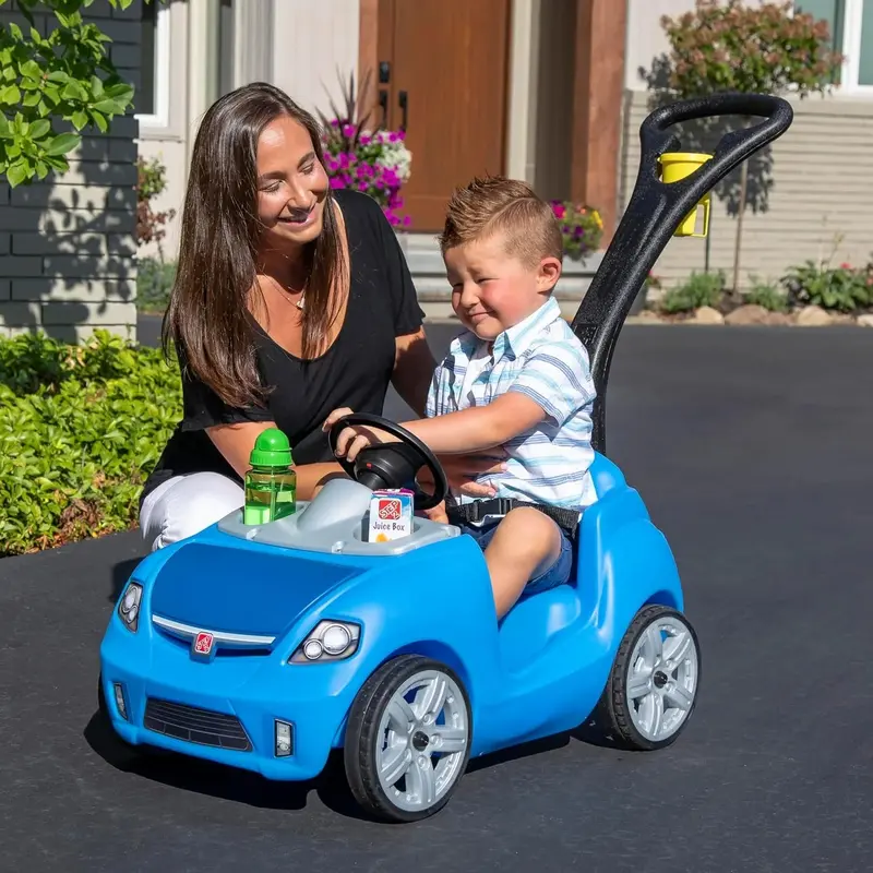 Step2 Whisper Ride II Pink Ride-On Push Car – Seat Belt Safety, Compact Foldable Design, Stroller Alternative for Toddlers