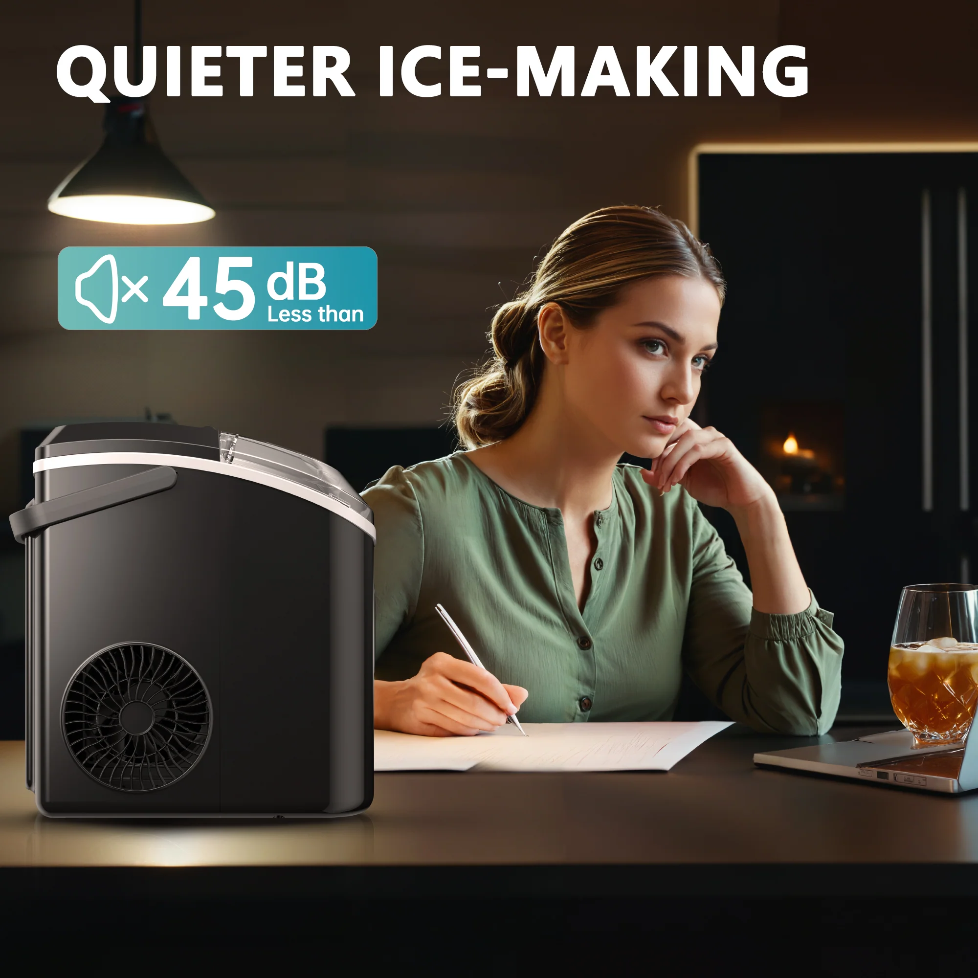 Auto-Cleaning 10'' Nugget Ice Countertop Ice Maker with Handle