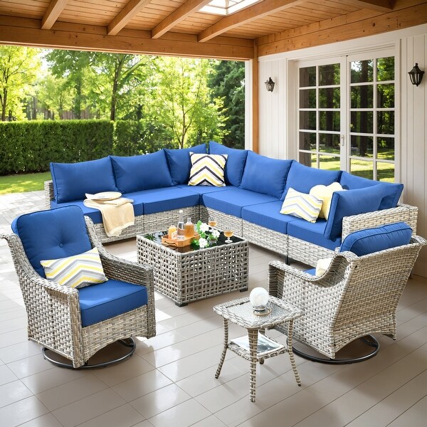 HOOOWOOO 10piece Wicker Patio Furniture Set Sectional Sofa with Swivel Chair