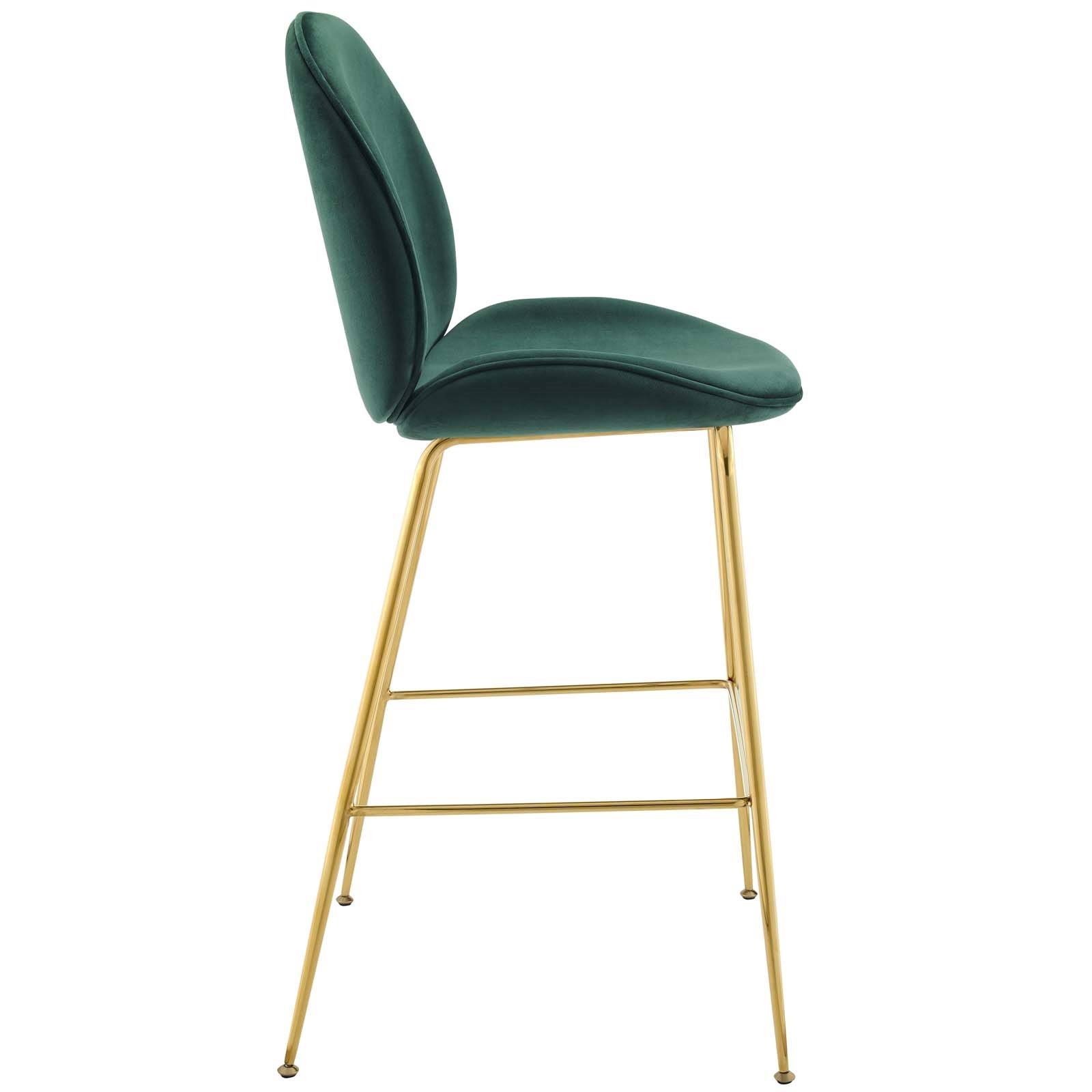 Modway Scoop Gold Stainless Steel Leg Performance Velvet Bar Stool - Navy