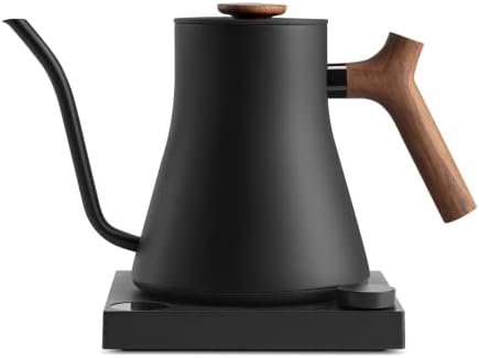 Electric Gooseneck Kettle – Pour-Over Coffee and Tea, Quick Heating, Precise Temperature Control, Scheduling, Built-in Brew Timer, Matte Black with Walnut Wood Handle, 0.9 Liter