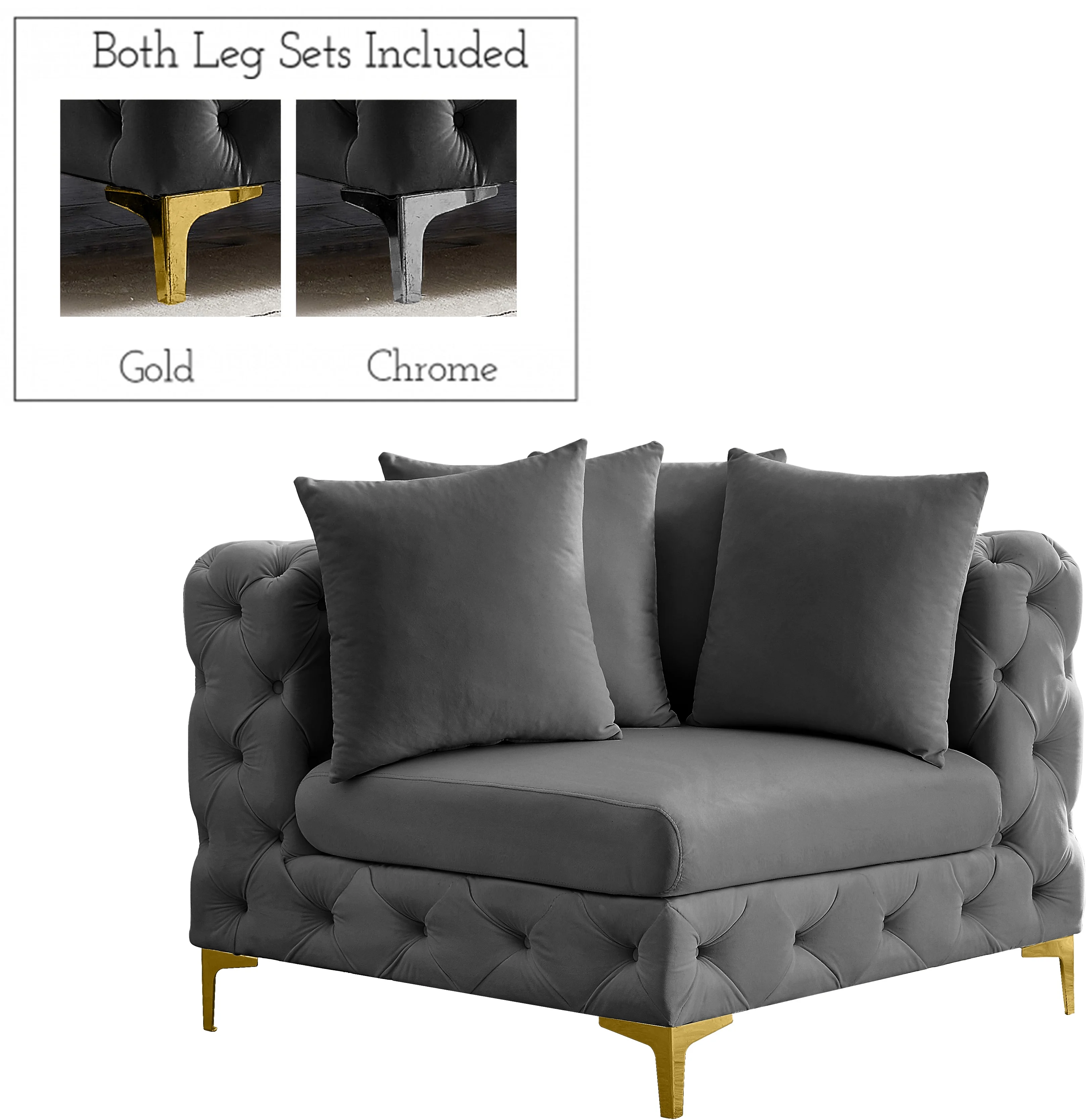 Meridian Furniture Tremblay Grey Velvet Corner Chair