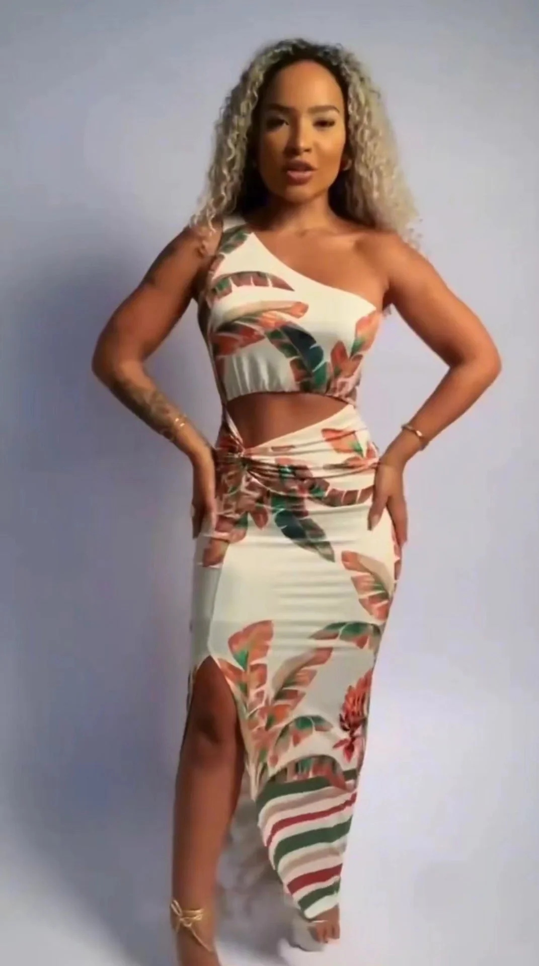 One Shoulder Cutout Maxi Dress with SlitClistos