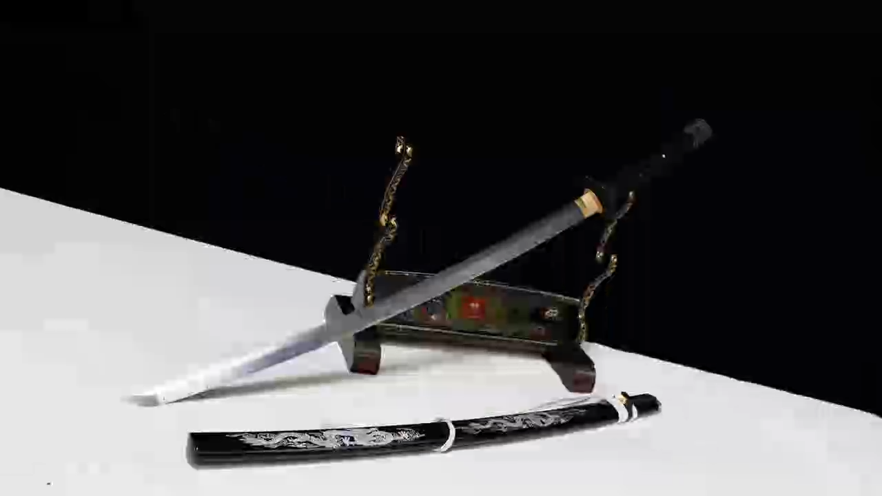 Handmade Katana Damascus Twisted Steel Silver Dragon Kozuka Kogai