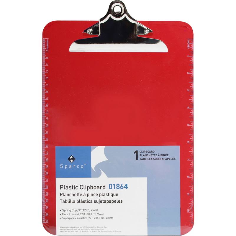 Business Source, Bsn01864bx, Spring Clip Plastic Clipboard, 12 / Box, Red