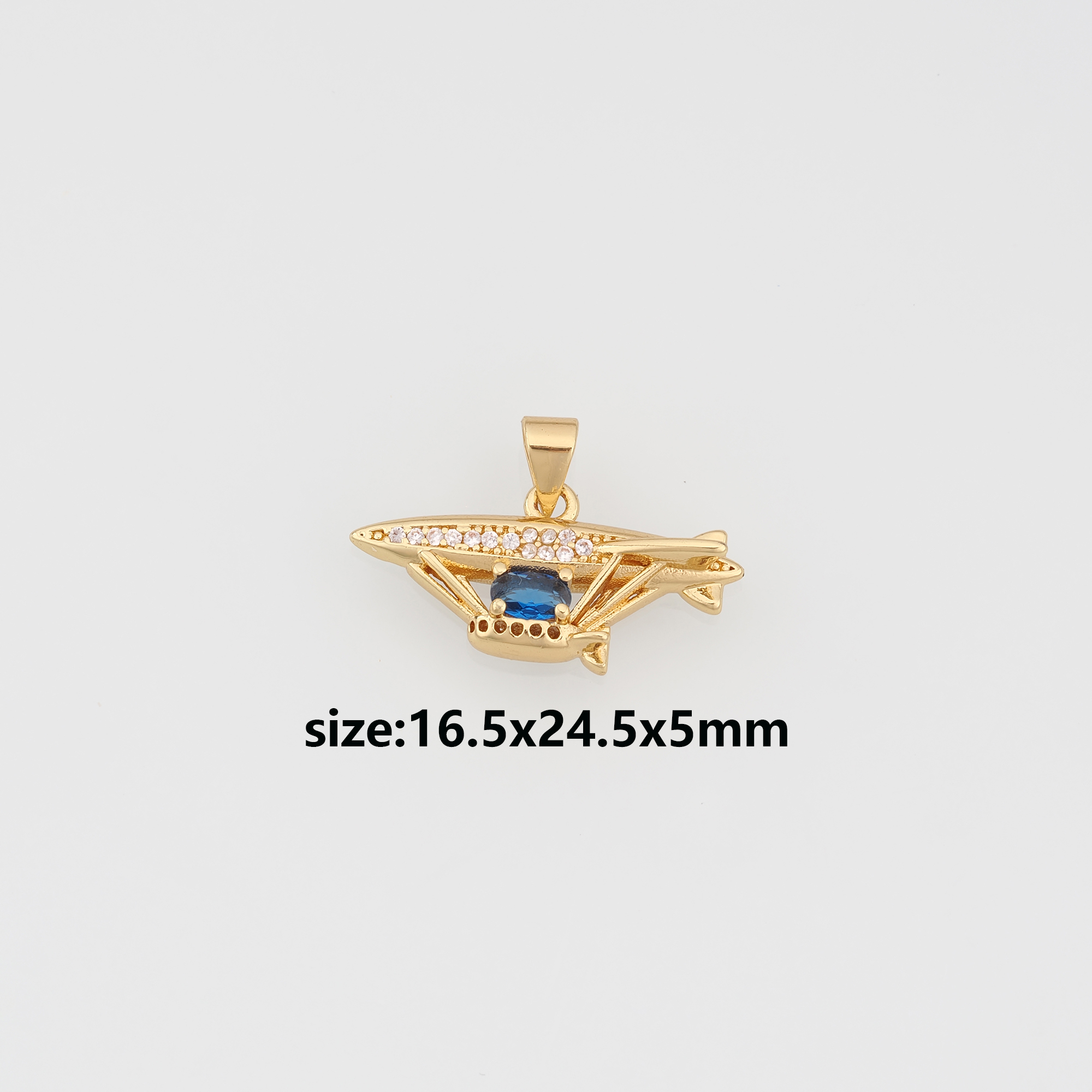 18K Gold Filled Airship Pendant,CZ Micro Pave Airship Charm Earrings Necklace for DIY Jewelry Making Supply