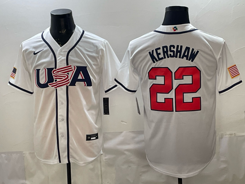 Men's USA Baseball Clayton Kershaw #22 White 2026 World Baseball Classic Stadium Jersey