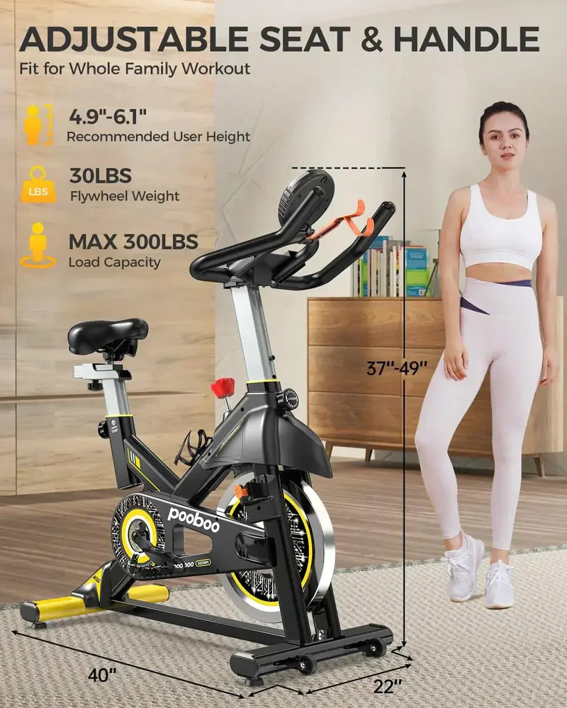 pooboo Magnetic Resistance Exercise Bike – Silent Belt Drive, Adjustable Brake Pad, Compact Design