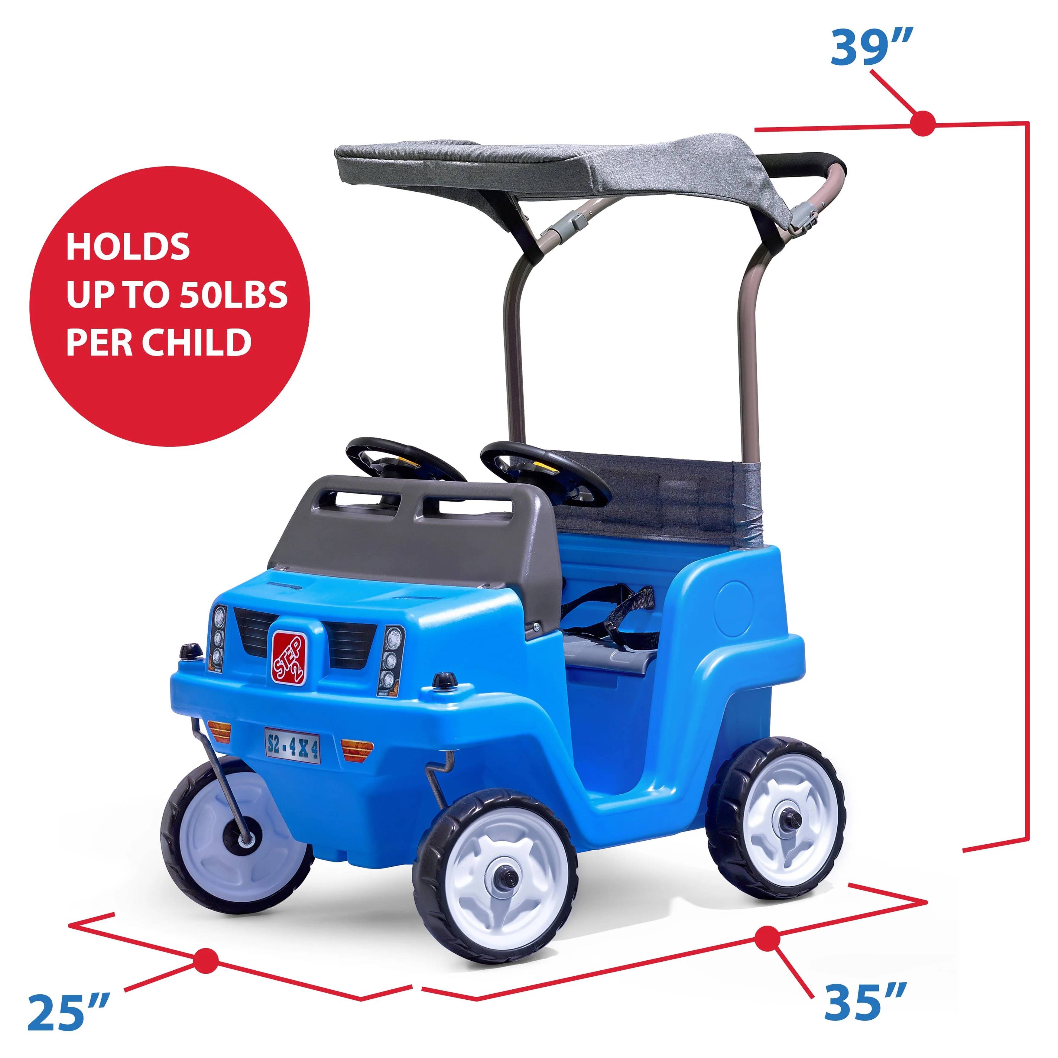 Step2 Side-by-Side Push Around SUV Blue Two-Seater Stroller Push Car for Toddlers