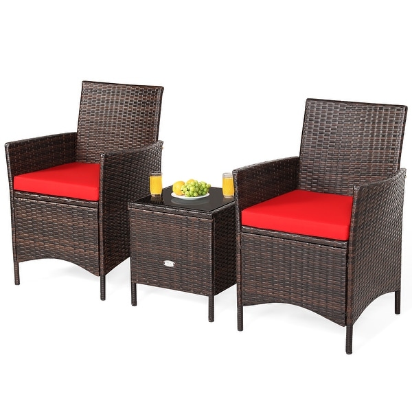 Costway 3PCS Patio Rattan Furniture Set Cushioned Sofa Glass Tabletop