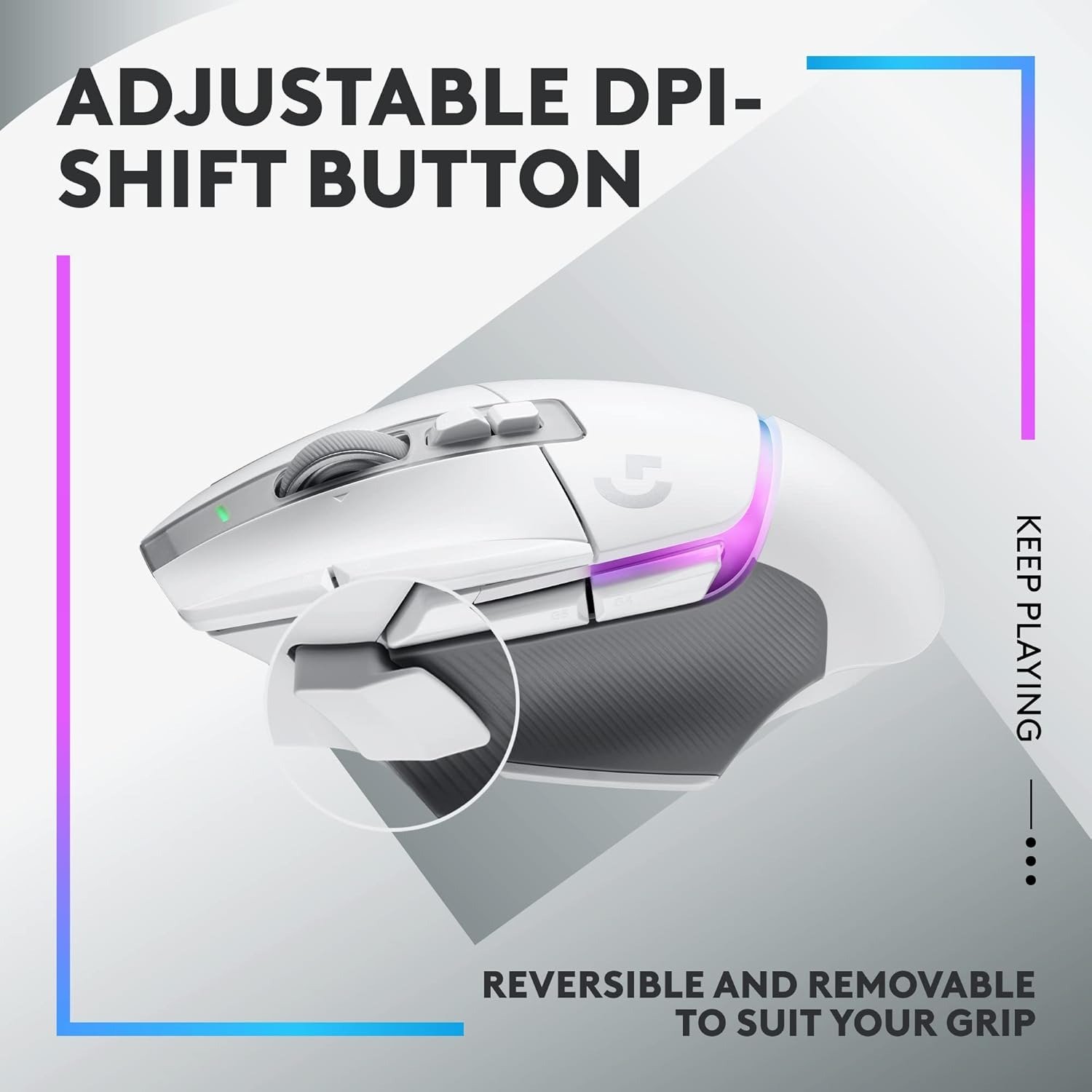 Wireless Gaming Mouse: Optical Switches, LIGHTSYNC RGB, 13 Buttons, Infinite Scroll Toggle, <130 hr Battery Life, USB-C, PowerPlay Wireless Charging Capable, for PC/MacOS - White