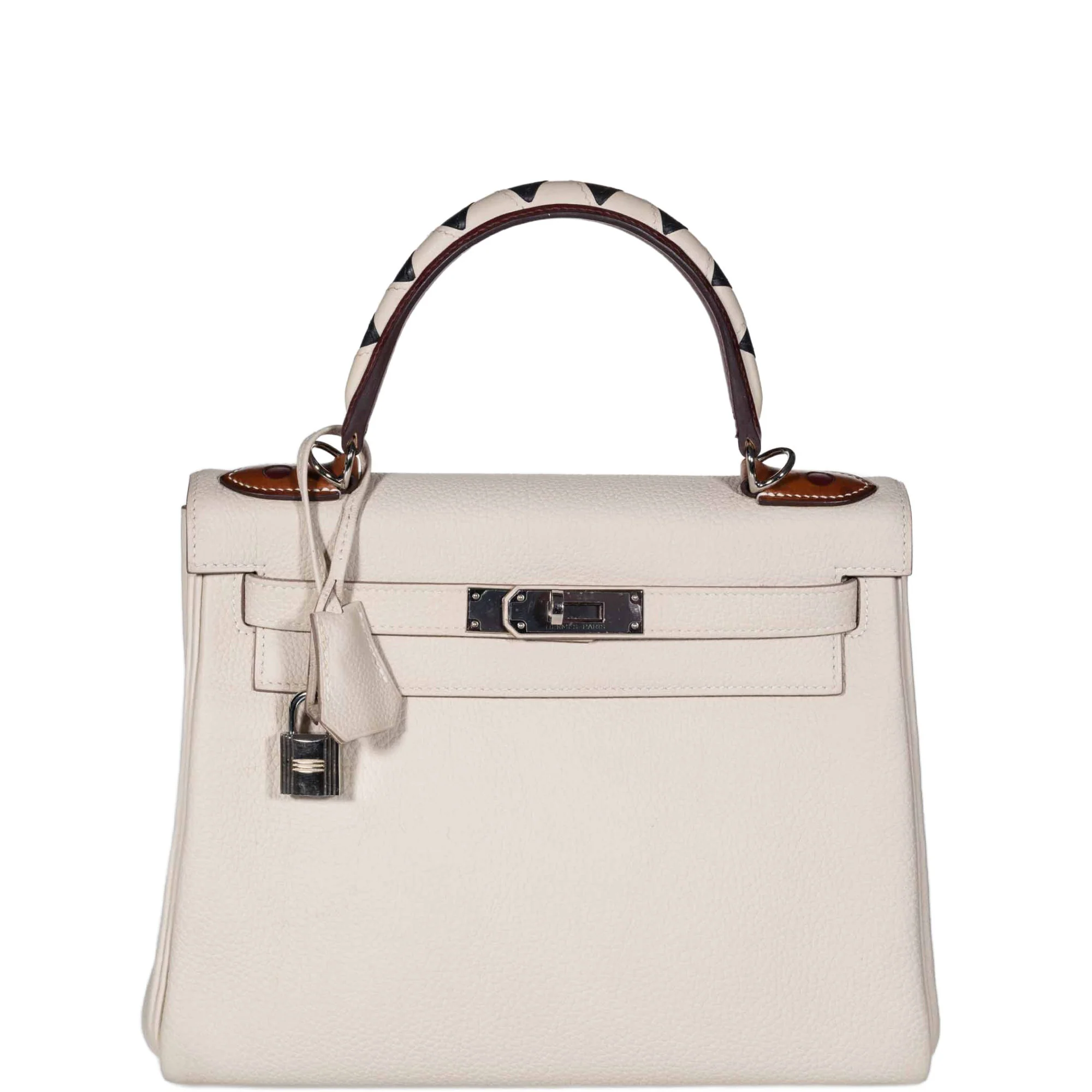 Hermès Kelly 28 Retourne au Galop Craie, Rouge H, Fauve and Black Togo Palladium Hardware