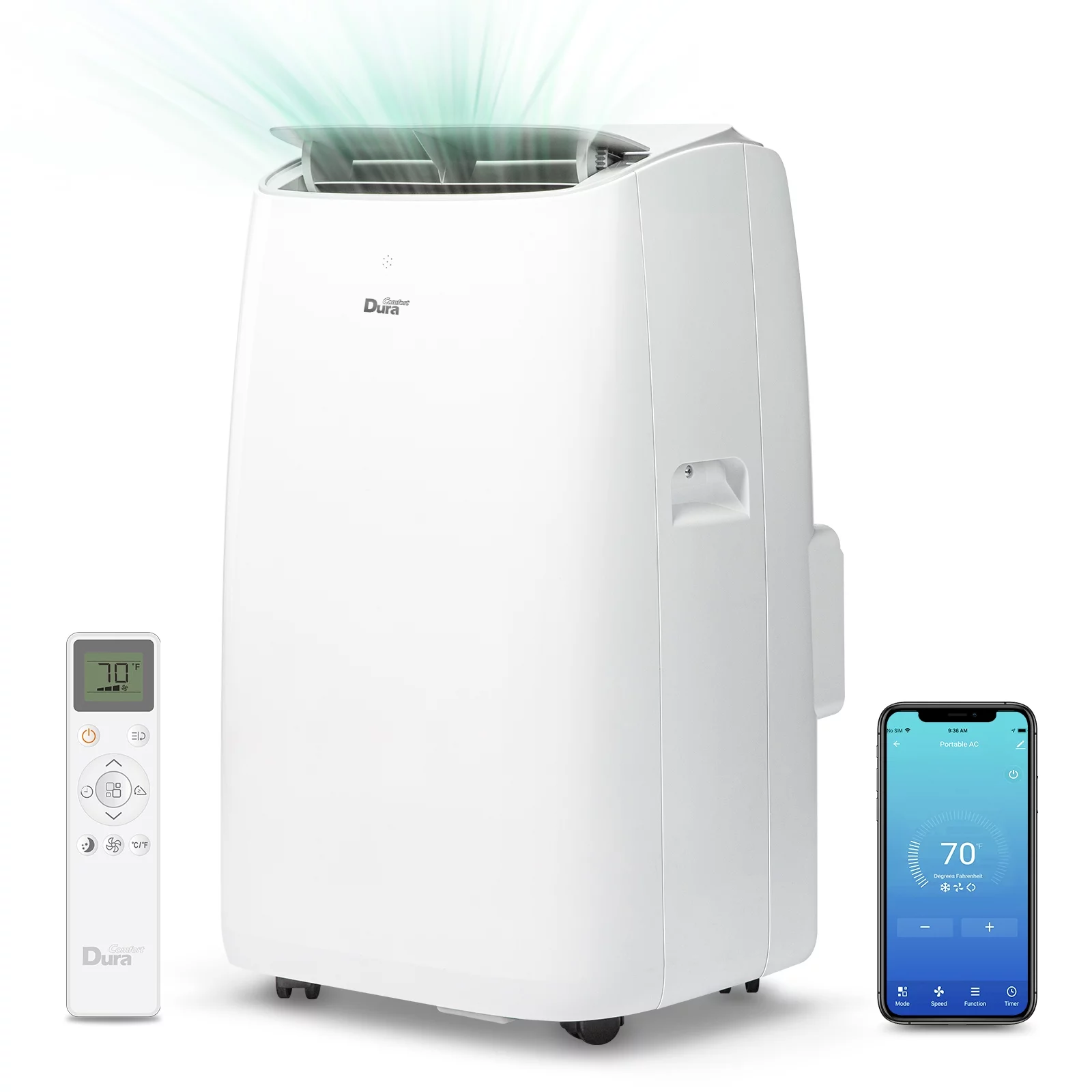DuraComfort Room Portable Air Conditioners,  8150BTU (12000 BTU Ashrae) Smart WiFi, Built-in Cool, Dehumidifier, Fan, White