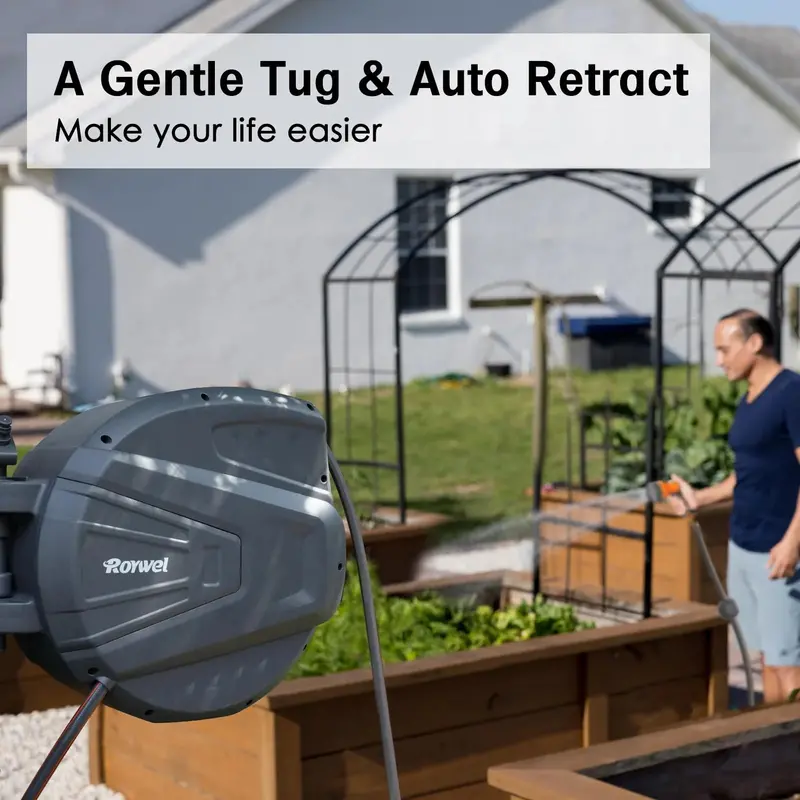 Roywel Retractable Garden Hose Reel – 65-Foot, 1/2-Inch Auto-Rewind System
