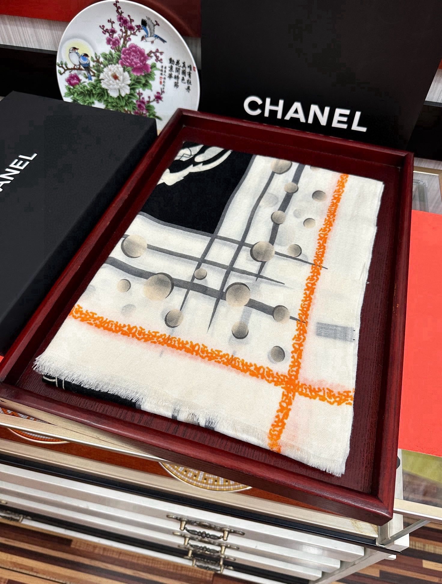 Chanel Silk Floral Motif Beige For Women 200cm