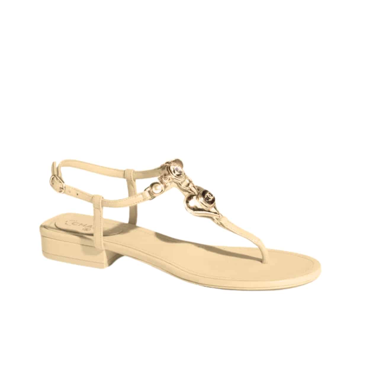 Chanel Shiny Pearl Crystal Cc Heart Thong Sandals Yellow G39674 X01000 0S083
