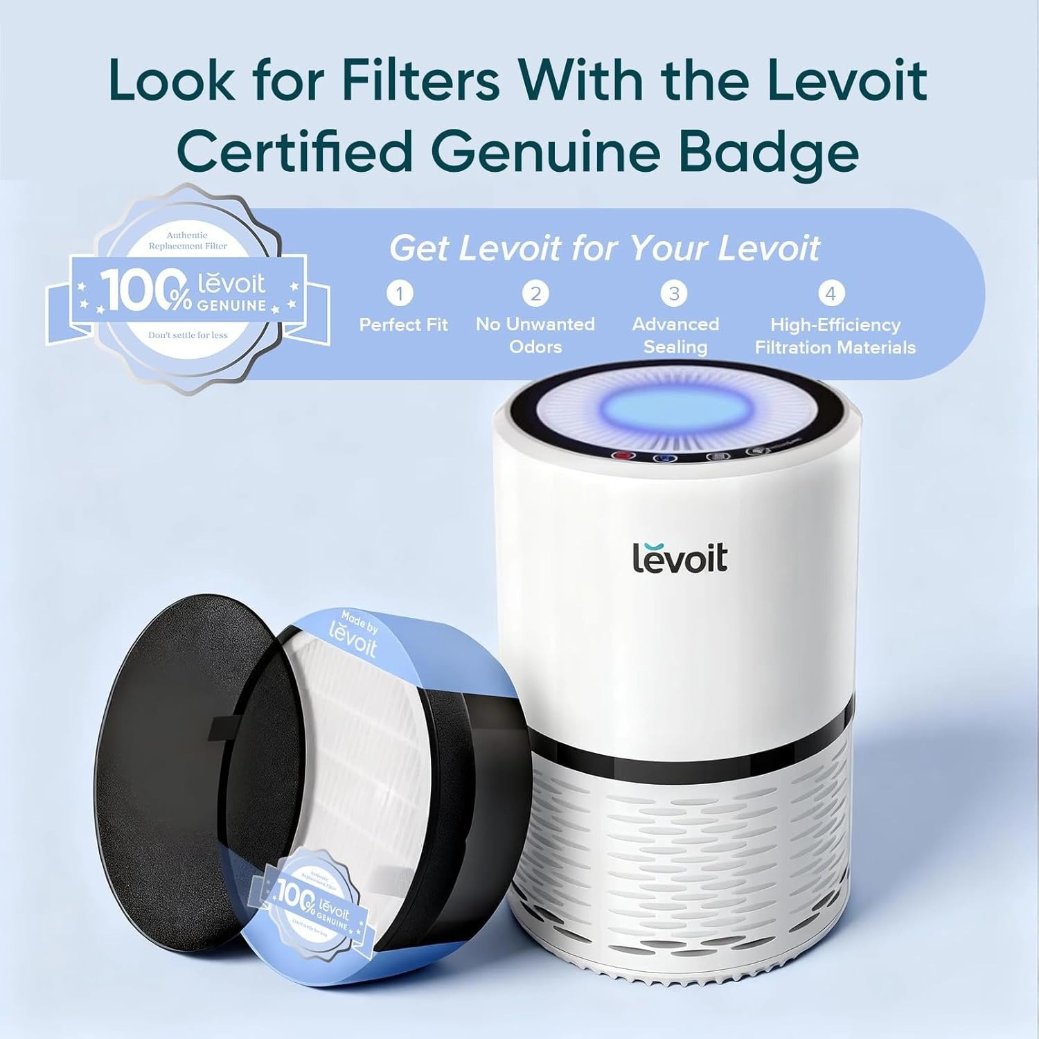 Air Purifier for Home, High-Efficiency Filter for Smoke, Dust, Pollen, and Odors in Bedroom, Office, or Nursery, Night Light, Quiet Operation, White